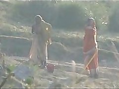 Desi granny changing after bath on river